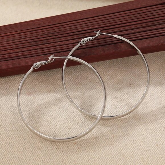 2" Womens Large Sterling Silver Hoop Earrings Ladies New 2 inch Hoops Jewelry - Picture 3 of 5